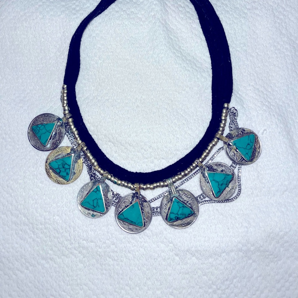 Vanessa Mooney turquoise Moroccan coin chain necklace